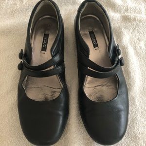 Ecco Double Strap Black Leather Flat - 39